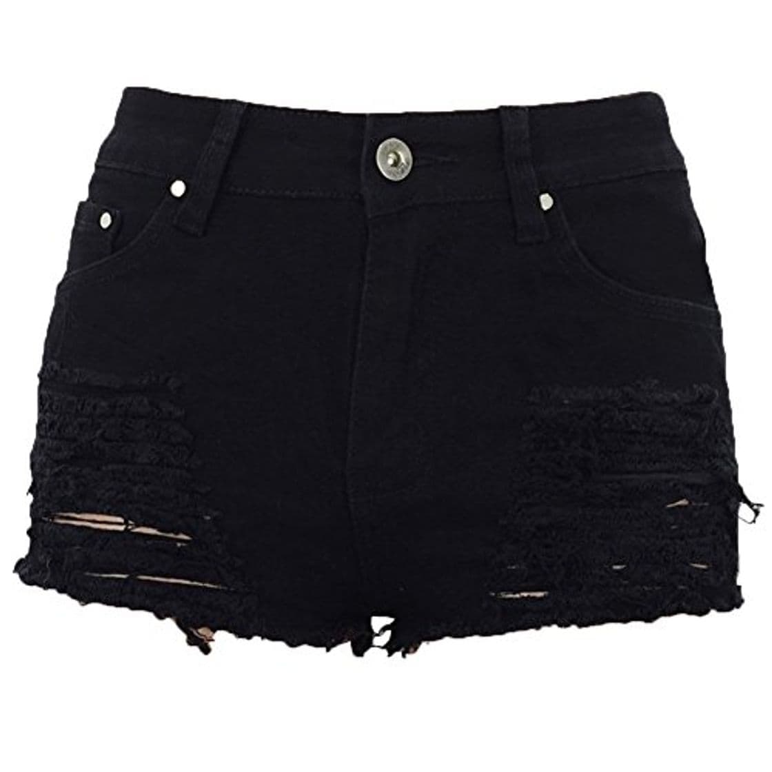 Moda Anyu Skinny Shorts para Mujeres Color Puro Personalidad Rotos Corto Vaqueros Negro M