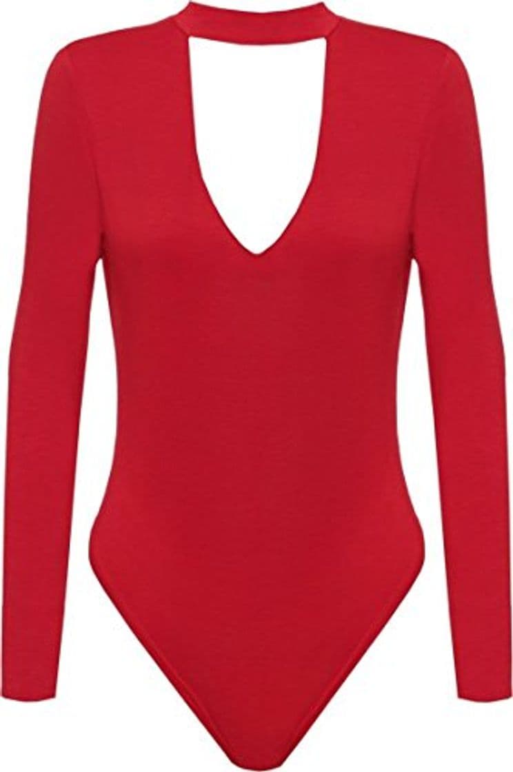 Fashion Gargantilla para Mujer de Gimnasia de Nueva Manga Larga Basic V Cut elástico Body Cuello Alto Top