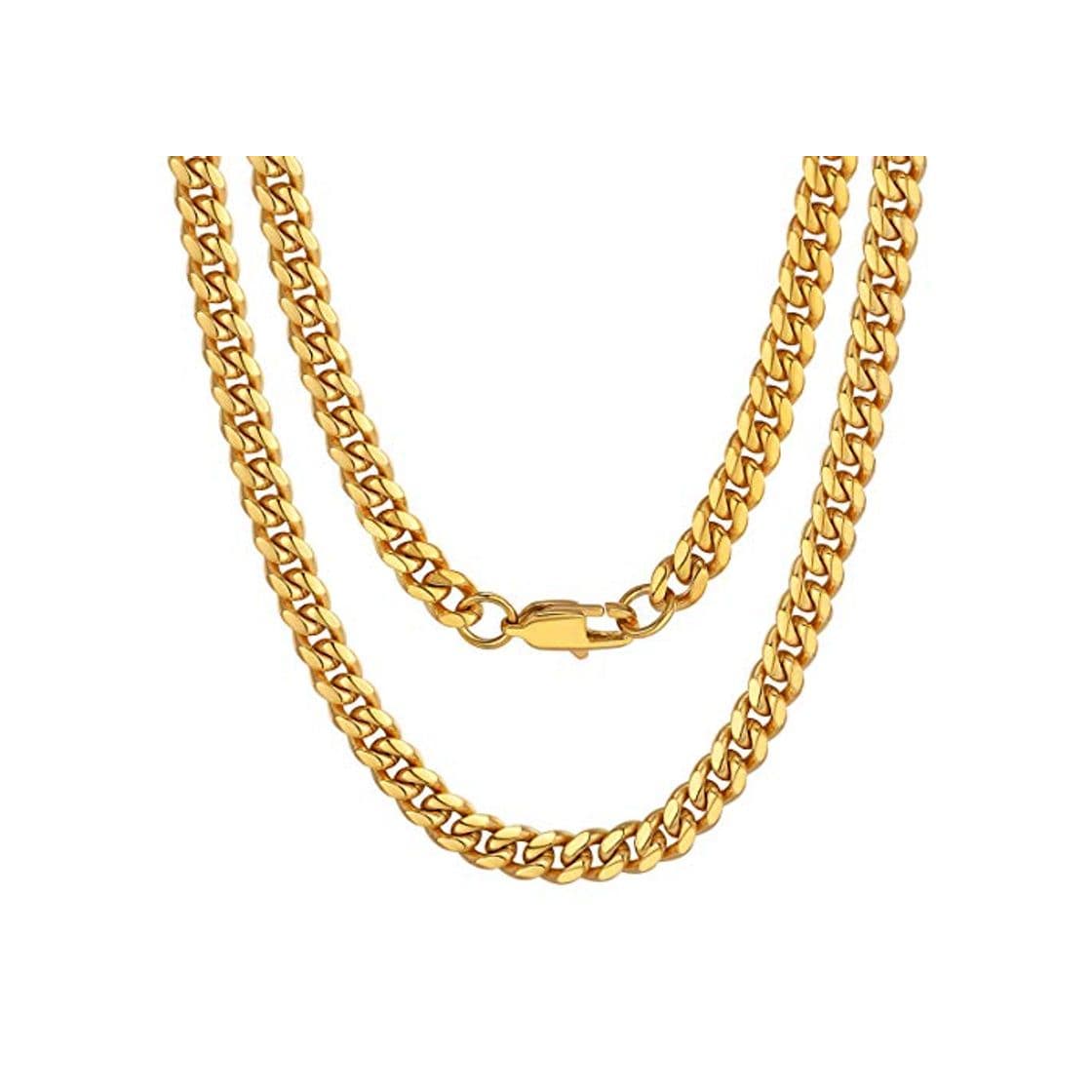 Moda Cadena Collarín Acero Inoxidable Curb Cuban Chain Cadena Europa Dorado 6mm Anchura 22 Inch Longitud Líbre de Níquel Collar Pesado