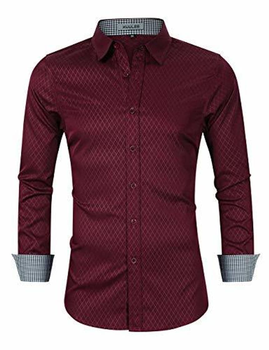 Fashion KUULEE Hombre Camisa Manga Larga Slim Fit Camisa Vaquera/Camisa a Cuadros Rejilla