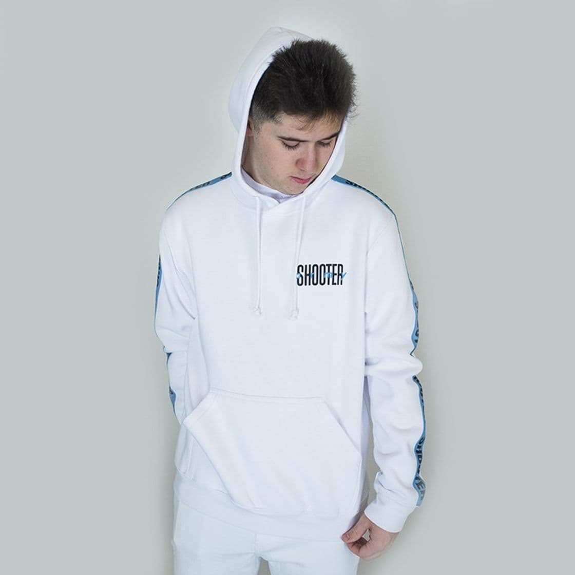 Product Sudadera piscinero blanca con banda azul theshootercoc