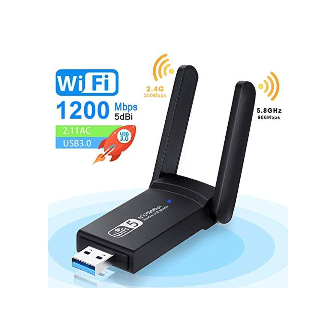 Product NEKAN Adaptador WiFi, USB 3.0 AC 1200Mbps Dongle 802.11 con Dual Band