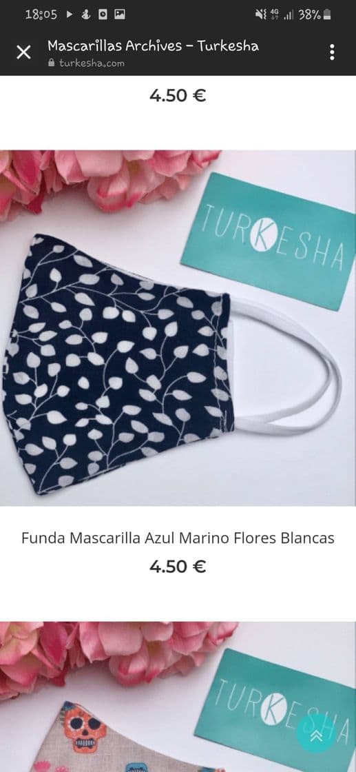 Moda Mascarilla Azul Marino Flores Blancas 