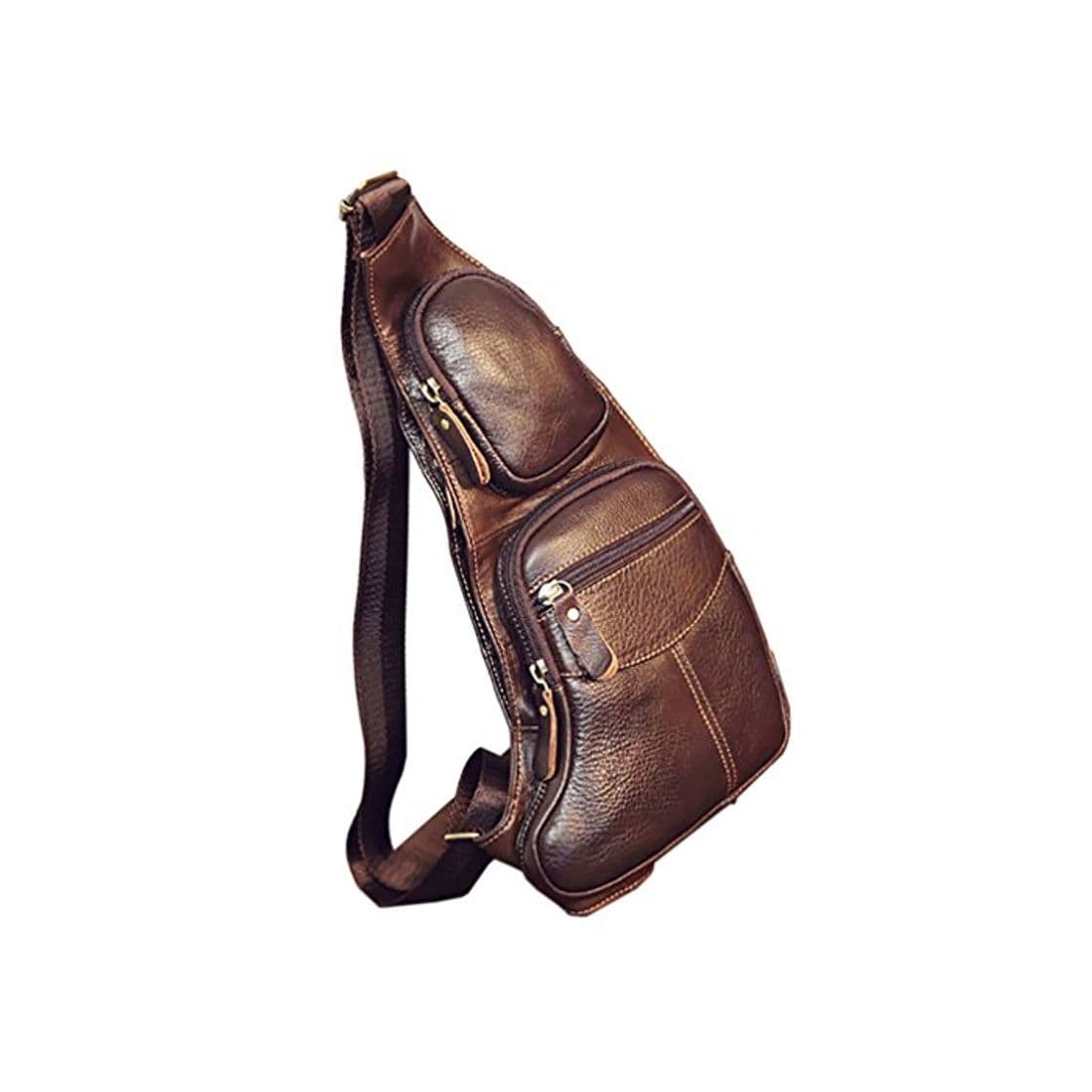 Moda Xieben Vintage Leather Sling Chest Bag Crossbody Pack para Hombres Mujeres Viaje Paquete de Hombro Mochila Café