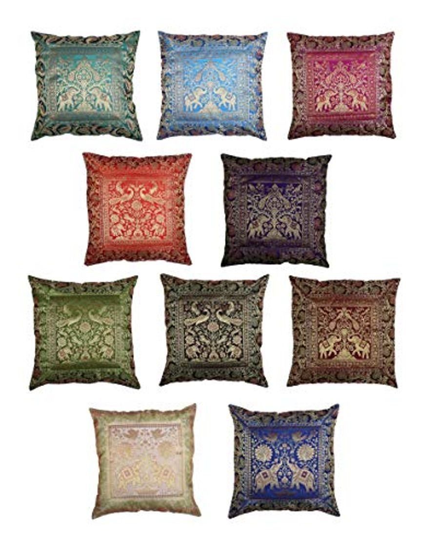 Product RAJRANG BRINGING RAJASTHAN TO YOU Kantha Throw Pillow Fundas de colchón para sofá Sofá Cojín Colorido Boho Chic Bohemian Accent Floral Cojín Fundas Multi 40x40 cm