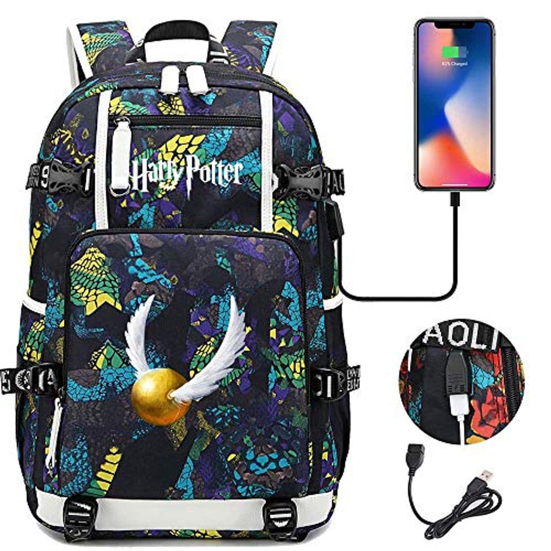 Moda Mochila Harry Potter Hogwarts Quidditch-Golden Snitch Mochila Casual para Escuela