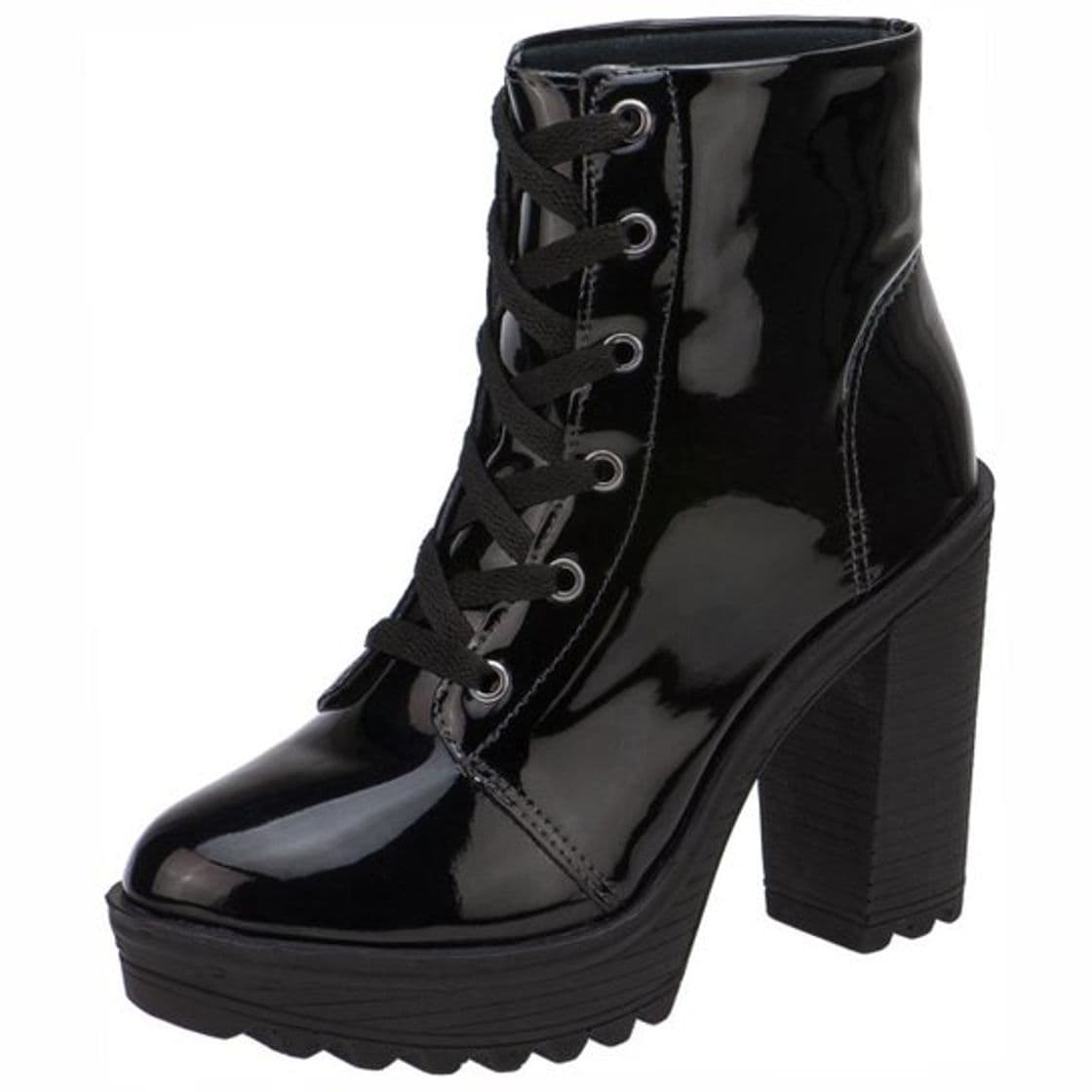 Moda Bota Coturno verniz - preto