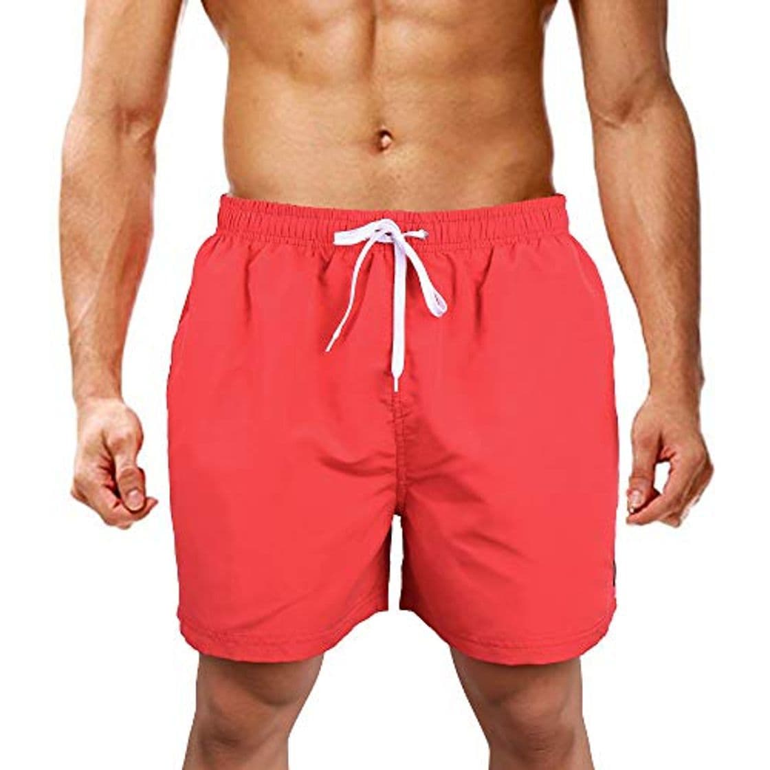 Moda LK LEKUNI Bañador Hombre Pantalones de Playa con Forro con Cordón Traje de Baño Pantalón Ceñido_Rojo_XL