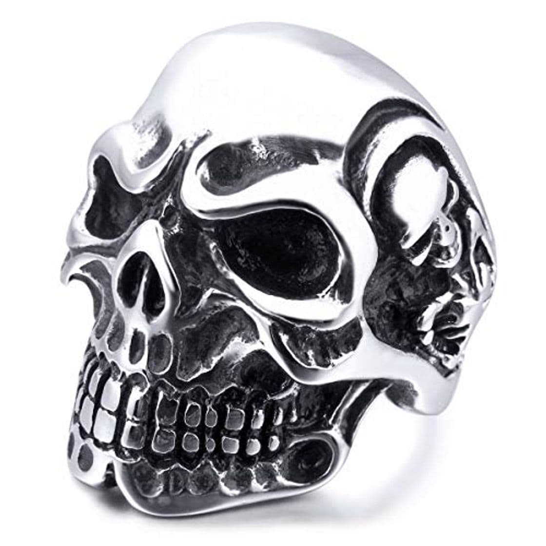 Moda MunkiMix Acero Inoxidable Anillo Ring El Tono De Plata Negro Cráneo Calavera Hueso Talla Tamaño 15 Hombre