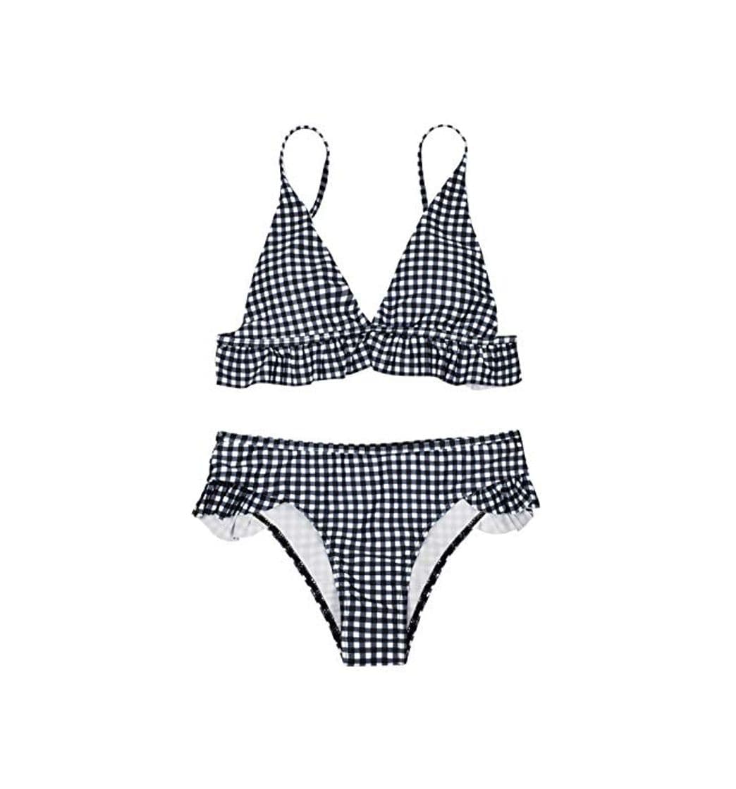 Fashion heekpek Bikini a Cuadros Top Triángulo Relleno Braga con Volantes para Mujer