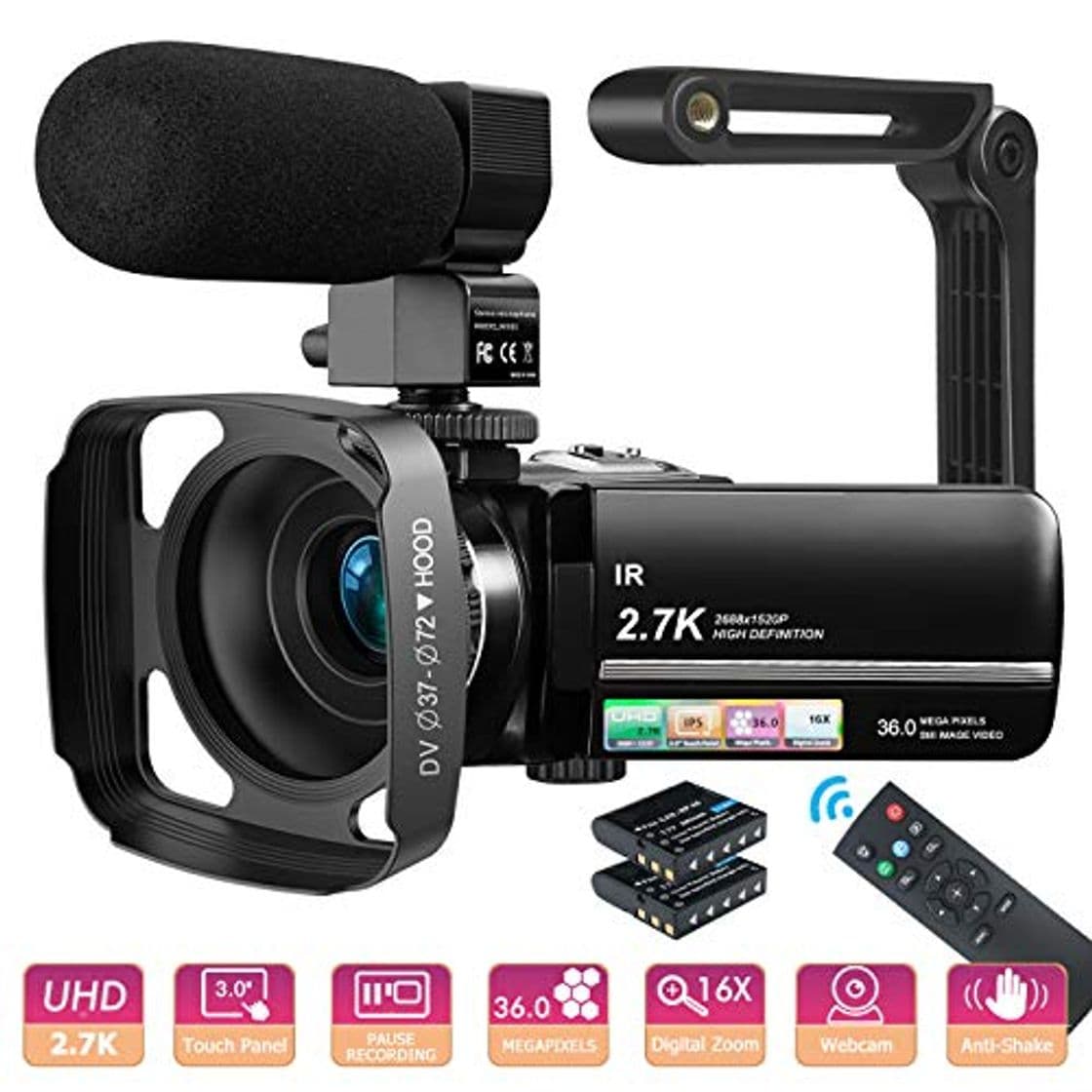 Product MELCAM Videocámara UHD 2.7K Camcorder 36MP Vlogging Youtube Cámara IR Visión Nocturna