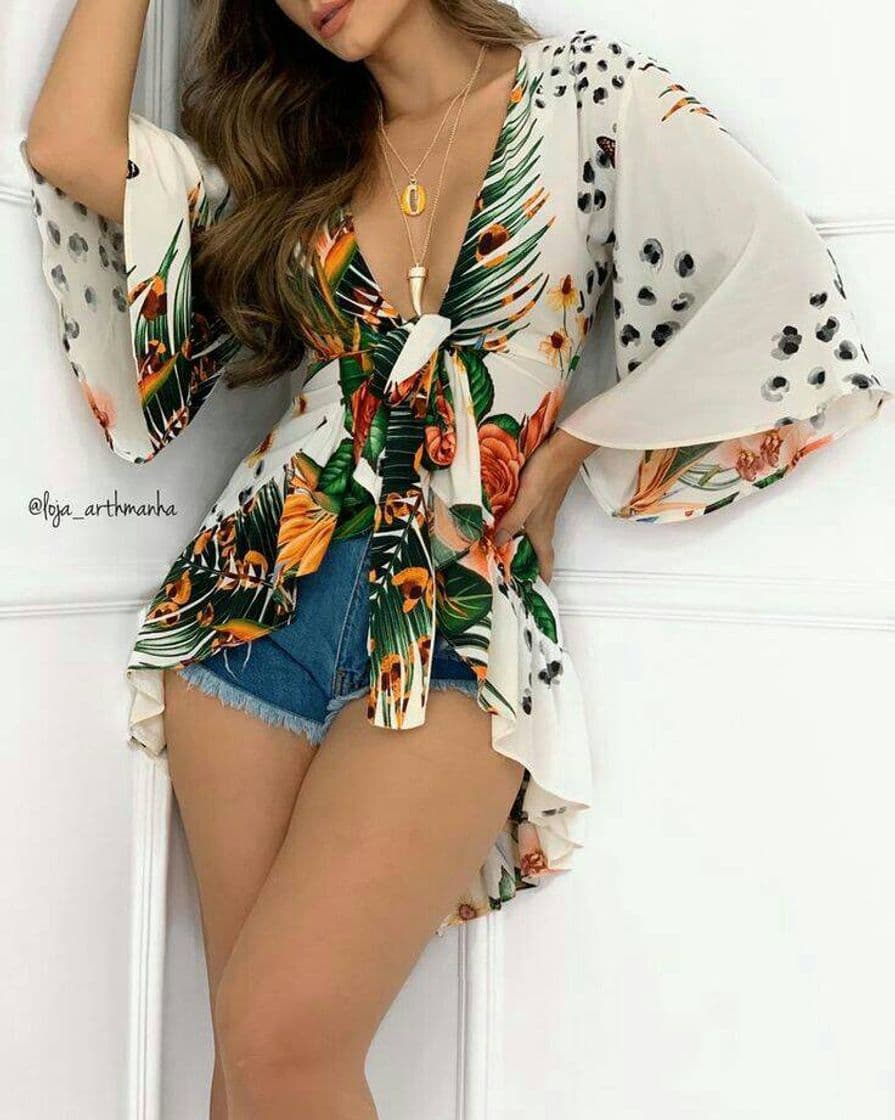 Moda Conjunto blusa floral short dins👠❤