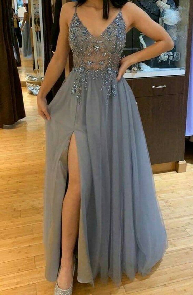 Moda Vestido longo azul com detalhado💙