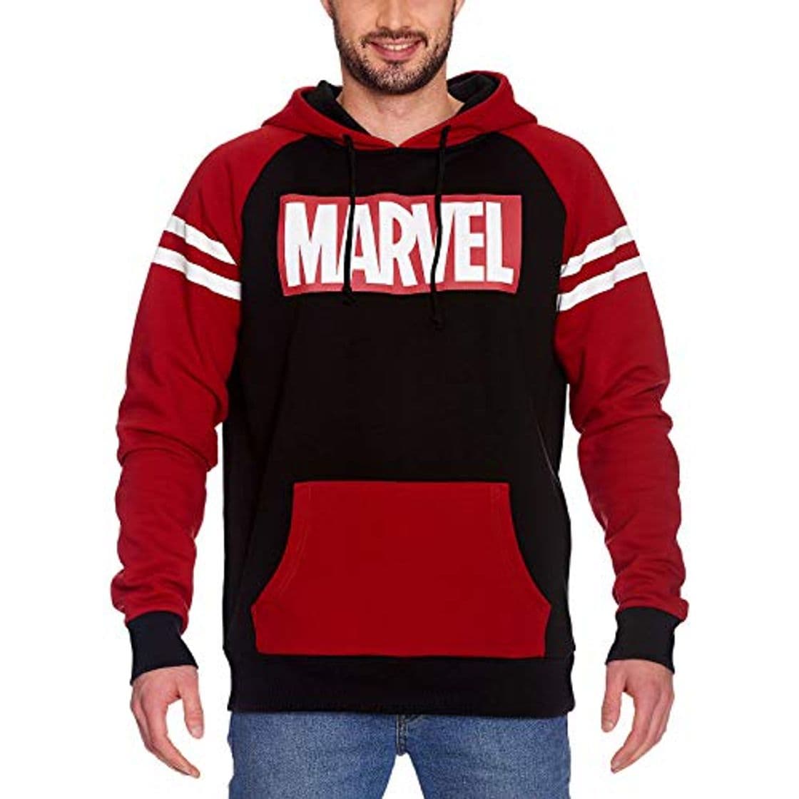 Moda Elbenwald Sudadera con Capucha y Logo de Marvel con Capucha Rojo Negro