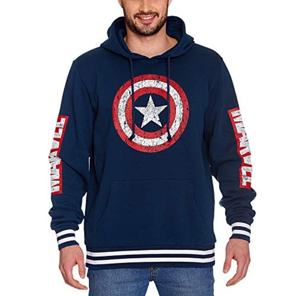 Moda Elbenwald Capitán América Hoodie Shield Distressed Logo con Capucha Marvel Azul