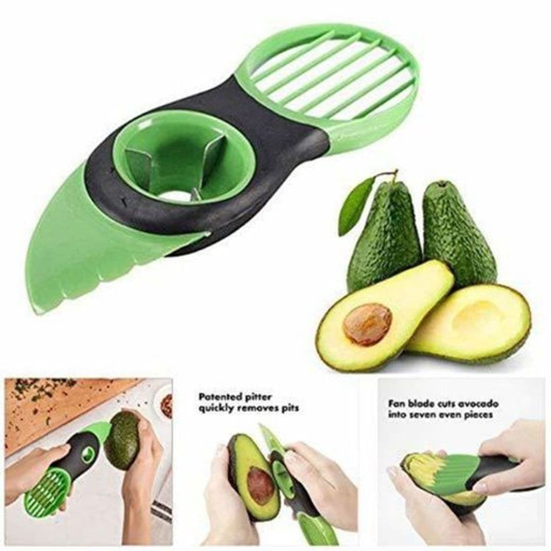 Product NUONA Good Grips Cortador de Aguacates, Pelador Aguacates Verde Rebanadora Fruta, 3