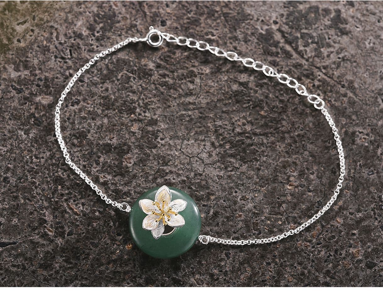 Moda Real 925 Sterling Silver Natural Stones Creativo Hecho A Mano Joyería Fina Lotus Whispers Pulsera para Mujer Brincos 20cm