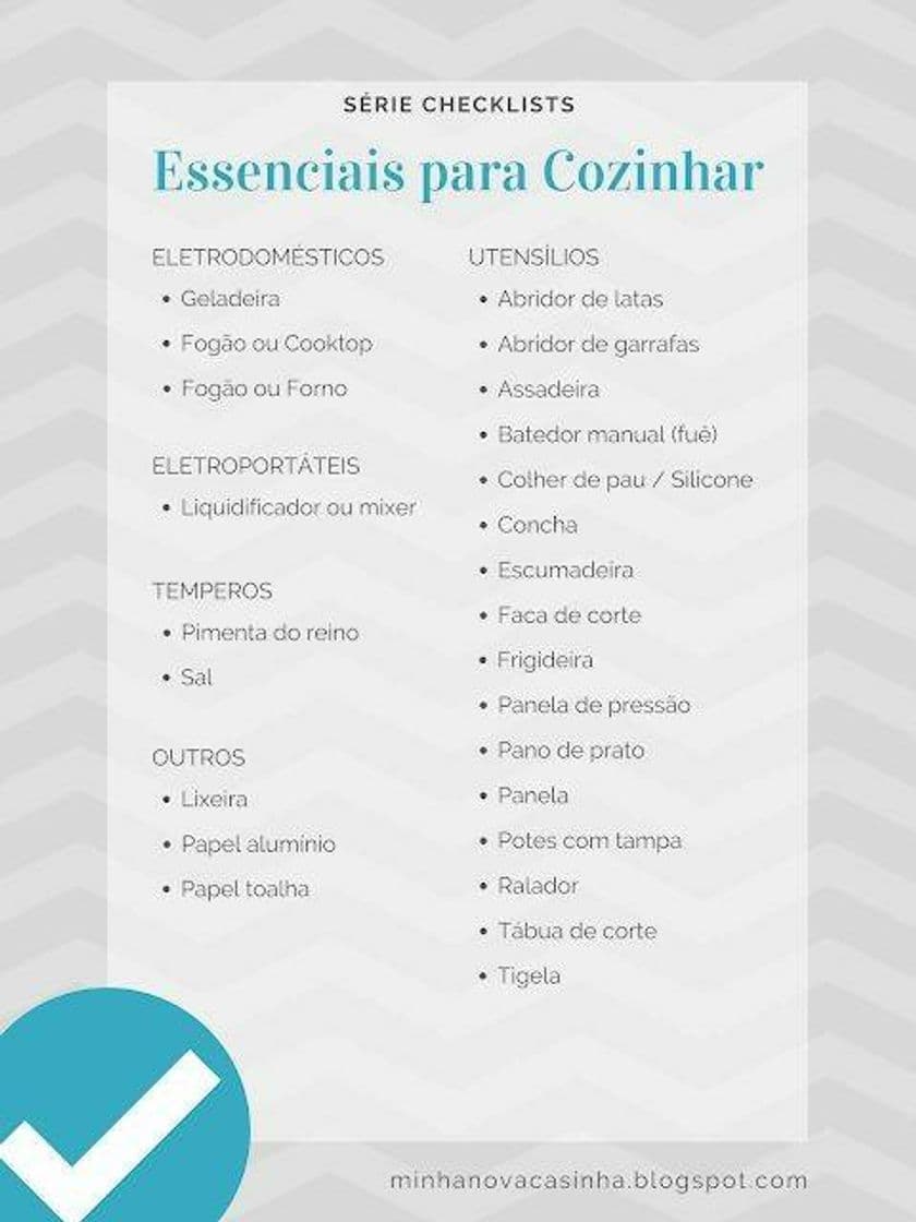 Moda Checklist para cozinhar