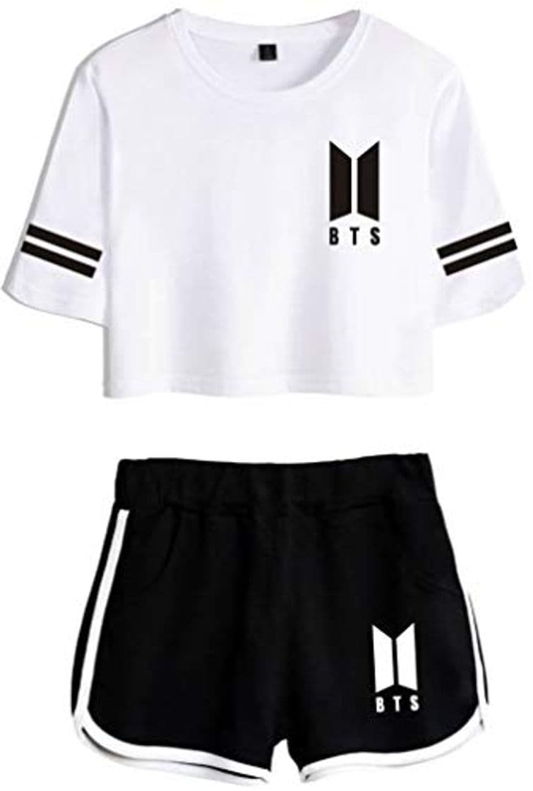 Moda Leslady Chándales Deportiva con Impresa Tear de BTS Camiseta y Pantalones Cortos