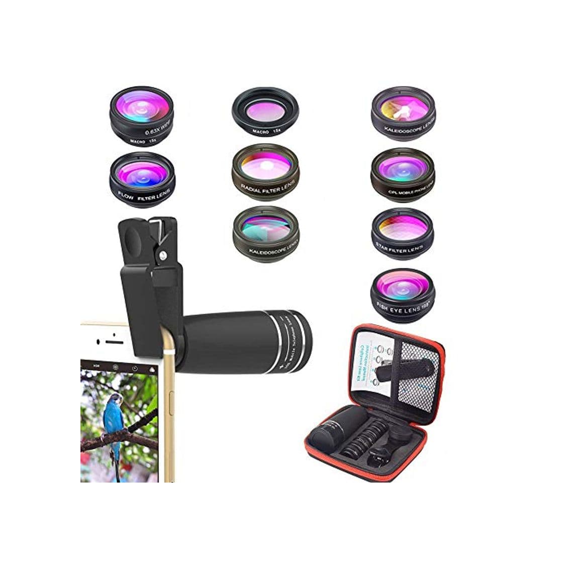 Producto Kit de lentes de cámara para teléfonos 10 en 1 Lente telefoto