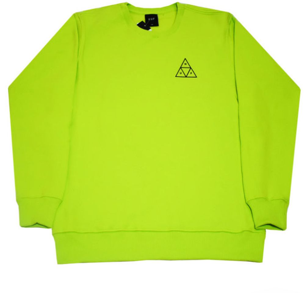 Fashion Moletom Careca Huf Essentials Triple Triangle Verde Neon