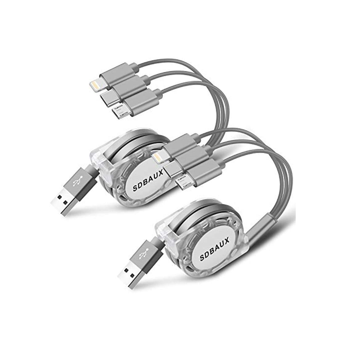 Product SDBAUX Cable de Cargador Retráctil Múltiples,3 en 1 USB 2Pack/1m Cable de