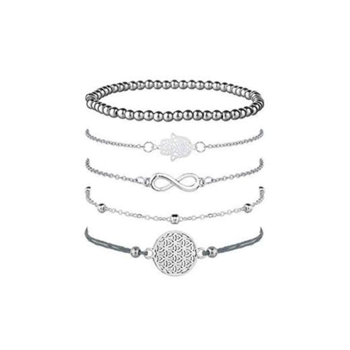 Fashion Juego de 5 pulseras de plata para mujer