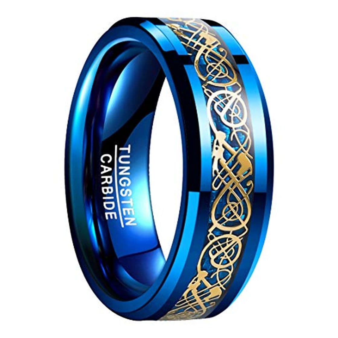 Product NUNCAD Anillo Hombre Mujer Unisex de Tungsteno Azul con Dragón Celta y