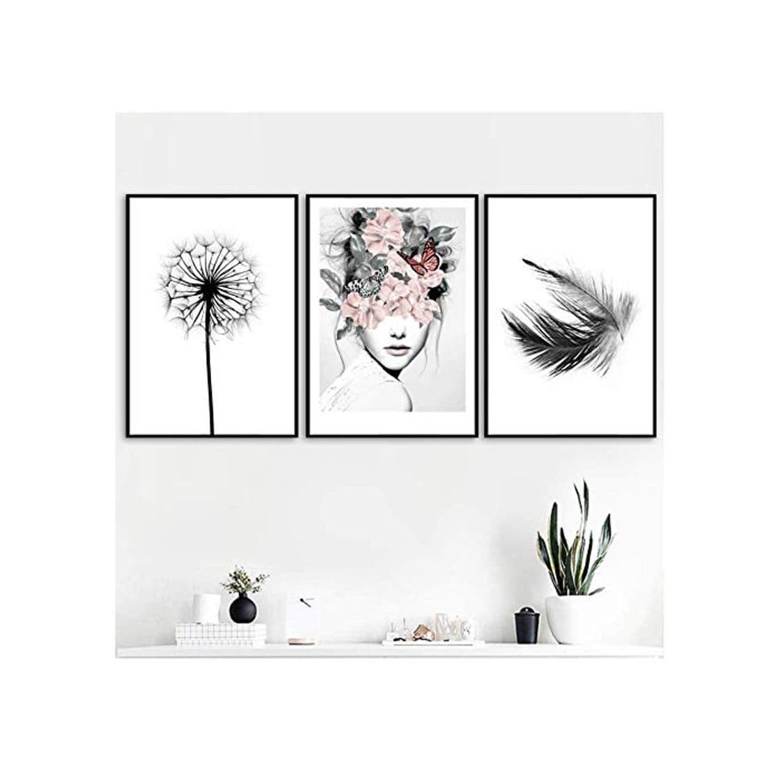 Product RuiChuangKeJi Cuadros de la Pared 3x50x70cm sin Marco Reed Dandelion Feather Art Painting Carteles e Impresiones Black White Wall Pictures para la decoración de la Sala de Estar