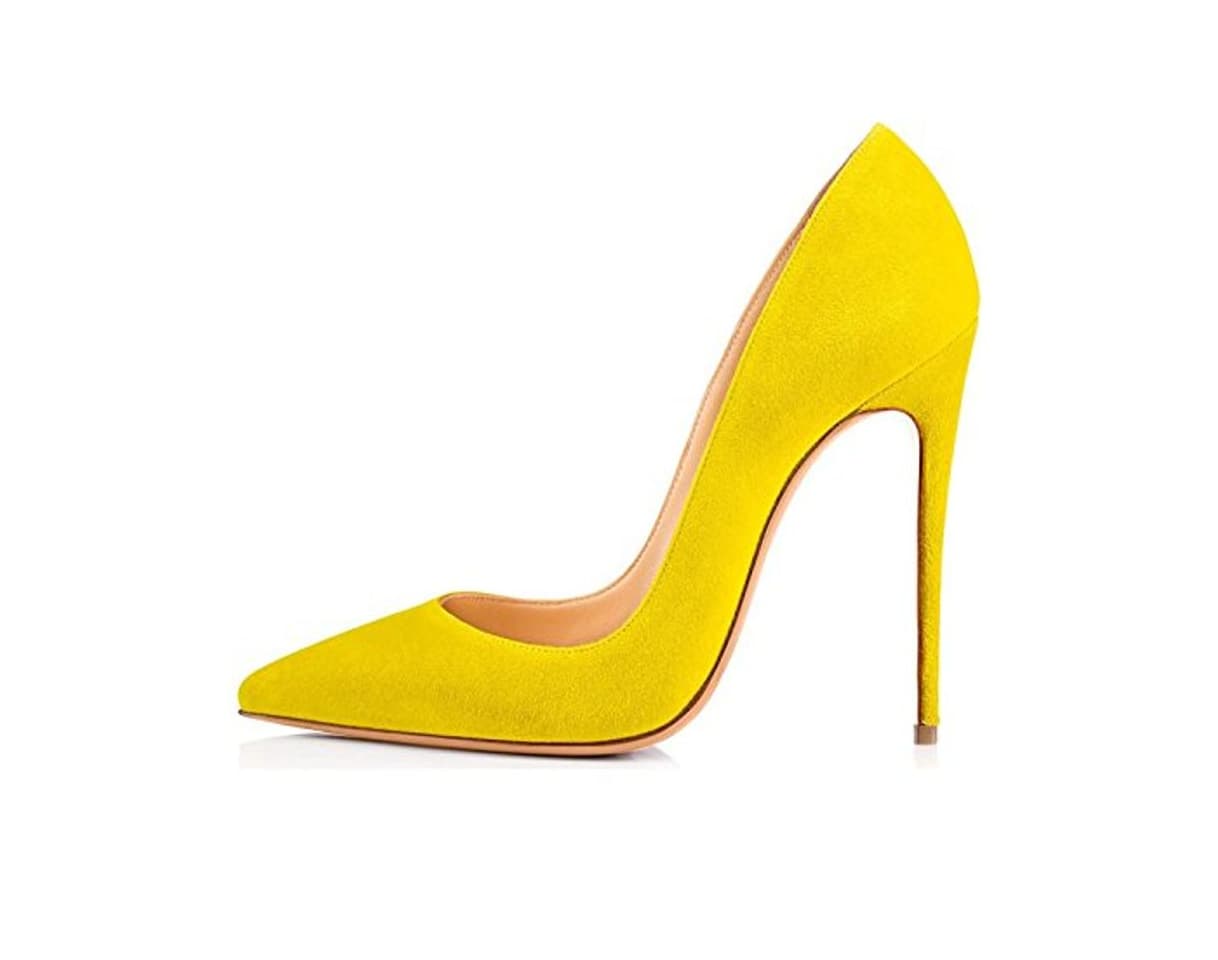 Moda EDEFS Zapatos de Tacon de Alto Terciopelo para Mujer Amarillo EU37