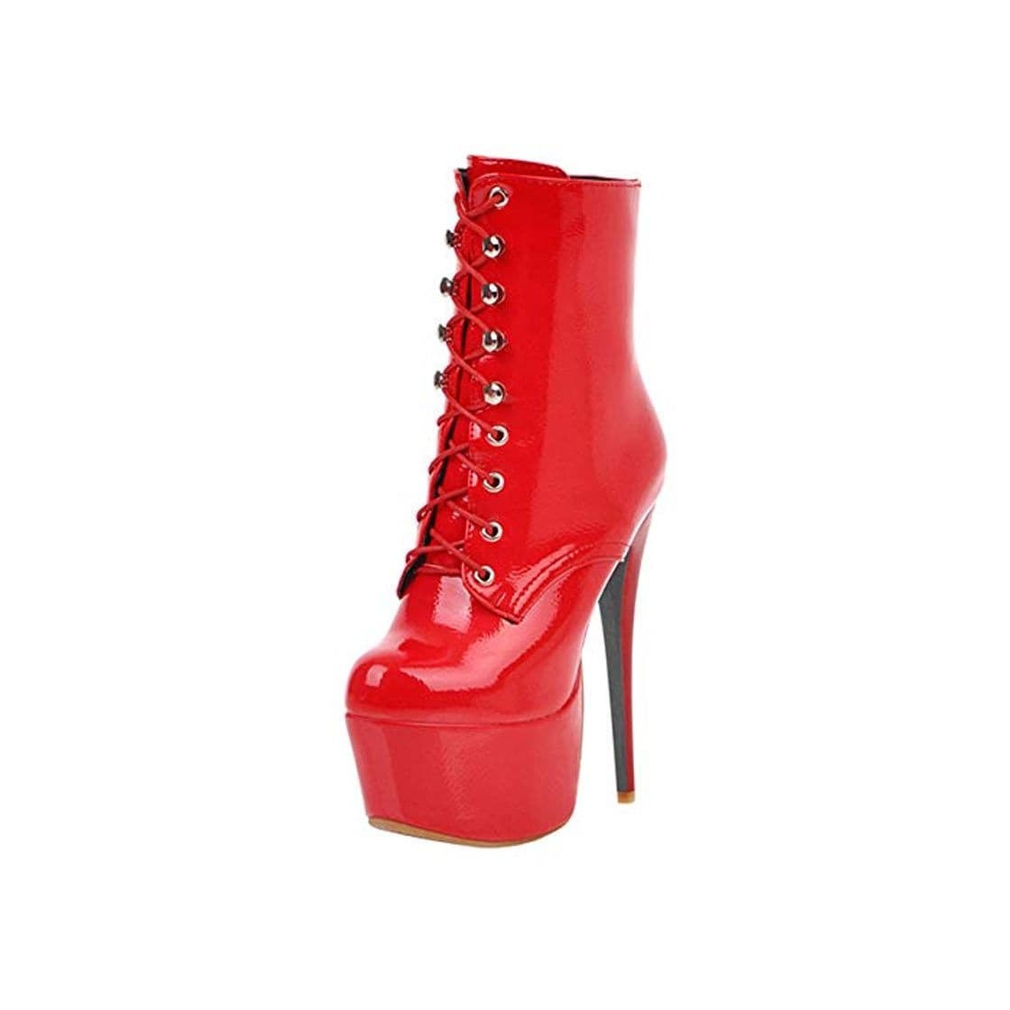 Moda Lydee Mujer Moda Boots Ankle High Tacones de Aguja Cremallera Botas Cortas Heels Plataforma Performance Shoes Red Talla 34