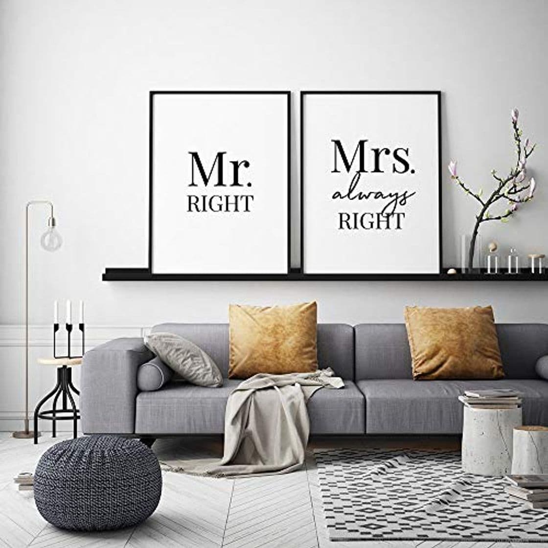 Product Wood Framed Sign 16x20'' Wooden Prints Printable Mr Mrs Printable Art Set of 2 Couple Bedroom Art Mr Right Mrs Always Right Sign Couple Bedroom Prints Bedroom Decor Wood Signs for Home Decor Quotes