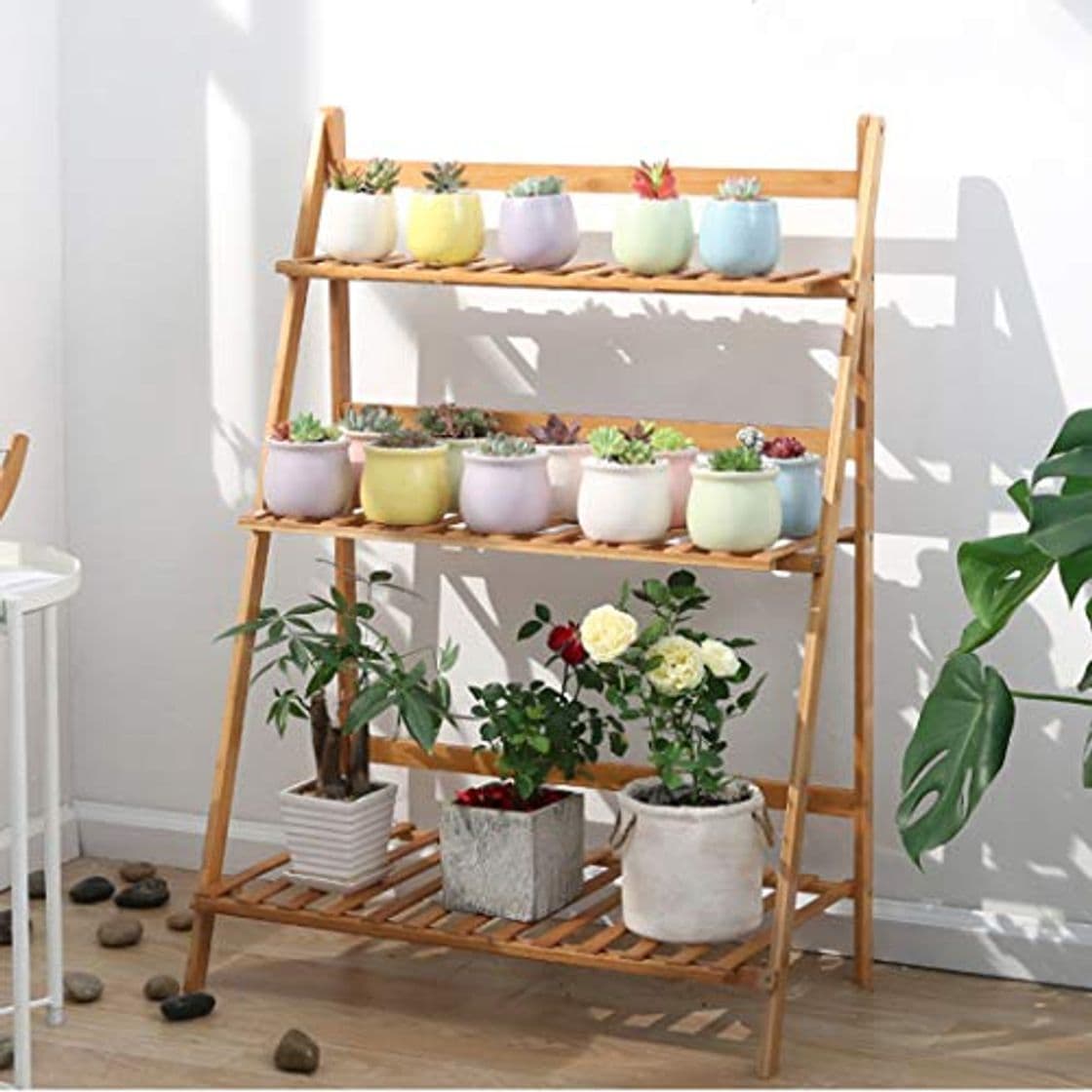 Producto unho Escalera para Flores de Bambú Estantería Decorativa para Macetas Soporte para Plantas Exterior Interior Jardín con 3 Niveles 70 x 38 x 97cm