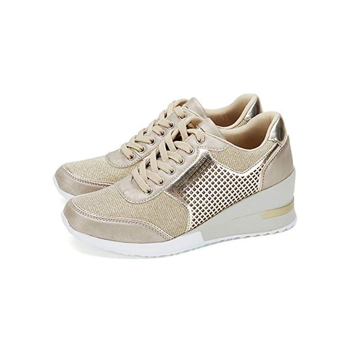 Product Anjoufemme Zapatillas Deportivas Plataforma Cuña Mujer, Oro