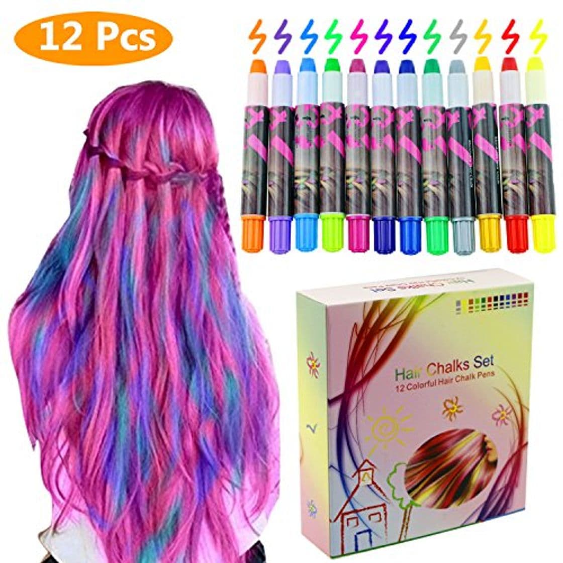 Producto Philonext Set de tizas para el cabello -12 plumas de tiza coloridas