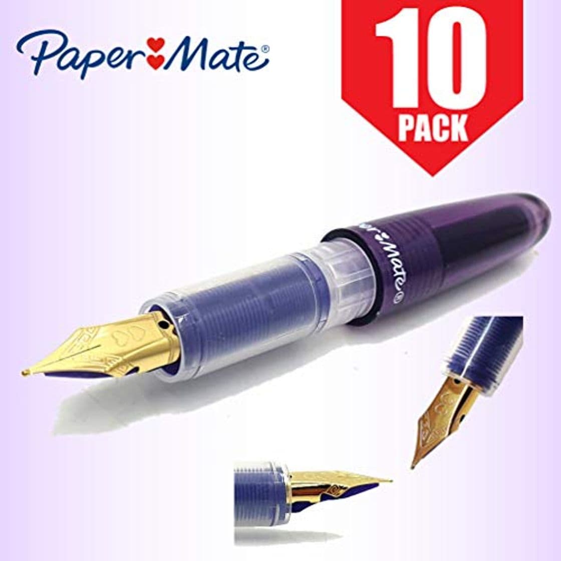 Product Paper-Mate - Pluma estilográfica compacta con punta fina dorada y borde morado