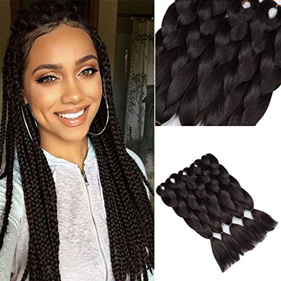 Producto YMHPRIDE 5 unidades 24 pulgadas Kanekalon extensión del pelo trenzado sintético suave calidad luz negro Jumbo trenza