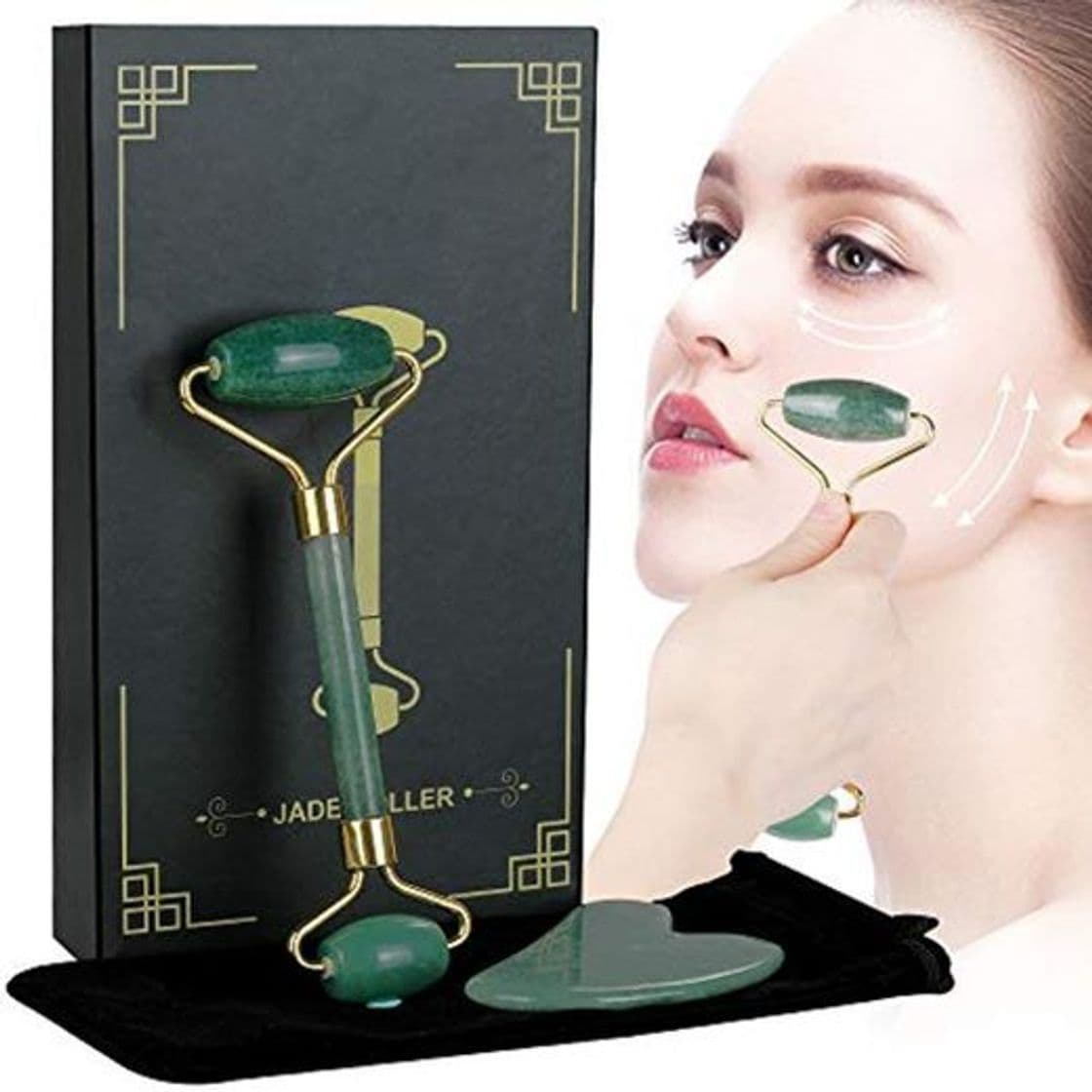 Product Lictin Rodillo de Jade Facial Masaje- 2 pcs Gua Sha Facial