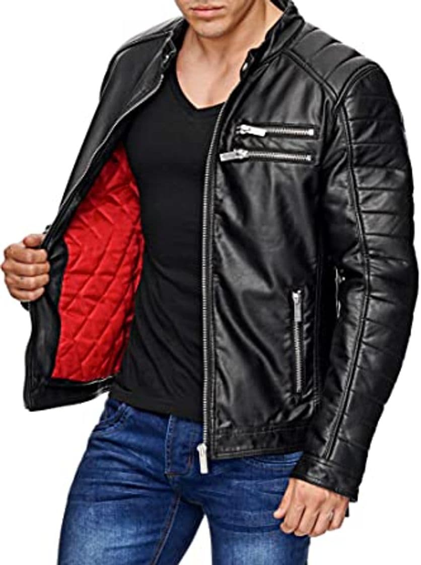 Fashion Red Bridge Hombres Chaqueta de Cuero Sintética Casuales Algodón Cuero Real Moda