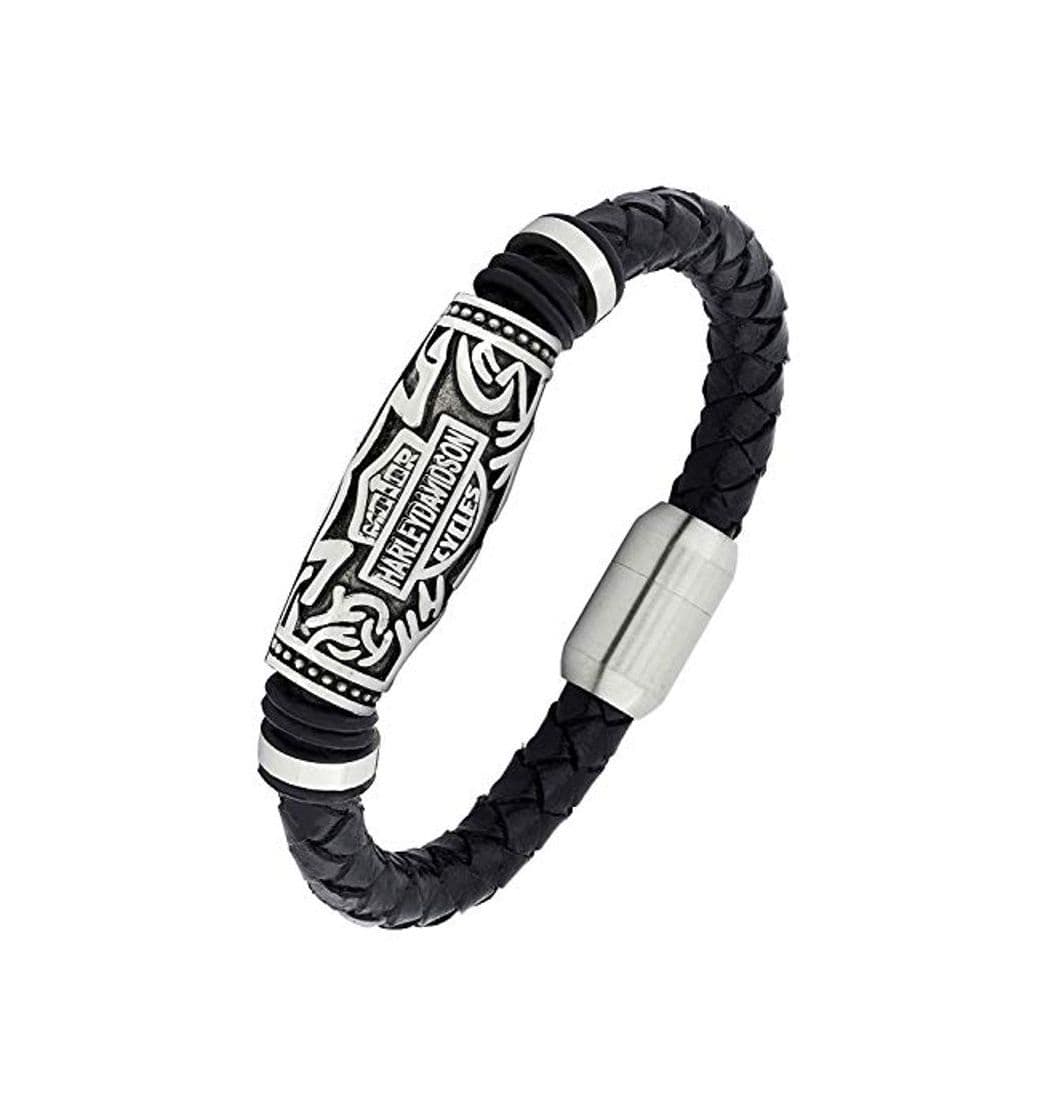 Moda ZIVOM® Biker Harley 100% genuino hecho a mano suave durable cuero negro acero inoxidable brazalete elegante hombre