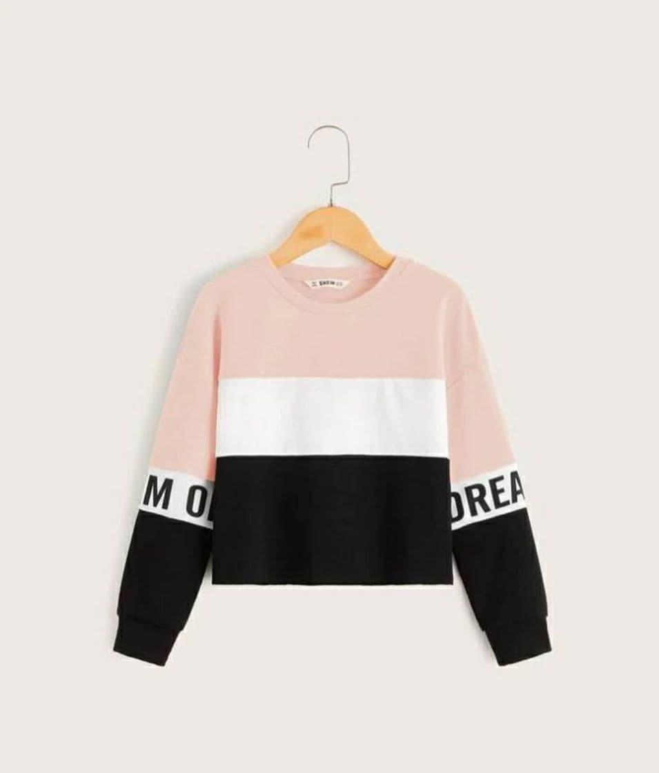 Fashion Girls Colorblock Slogan Graphic Pullover