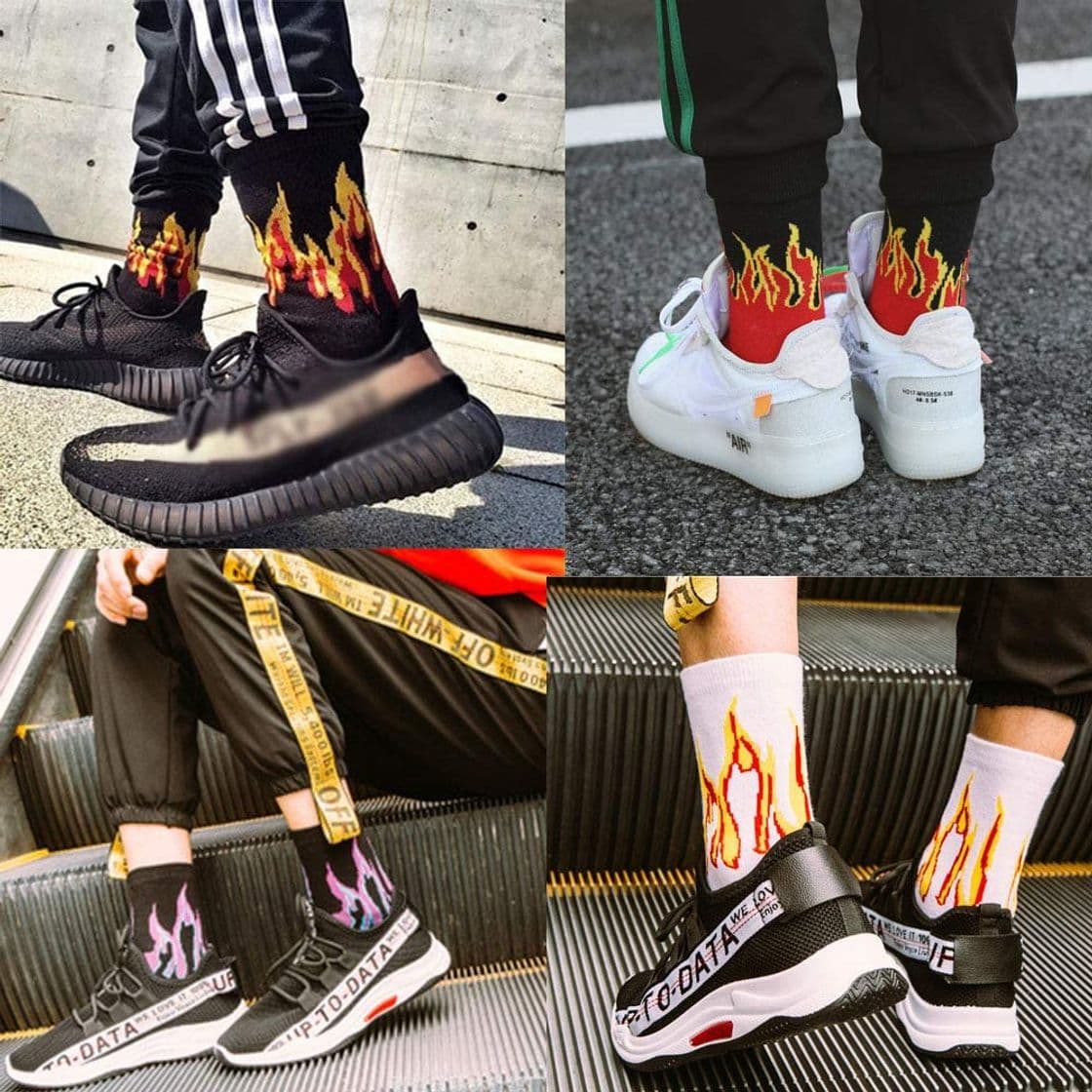 Product TTD 4 packs Unisex Flame estampado calcetines moda Hip Hop calcetines de