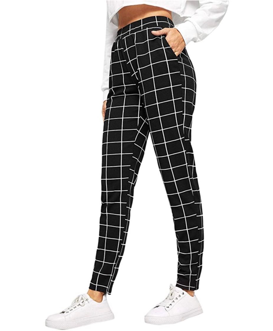 Moda Women's Casual Plaid Leggings Stretchy Work Pants