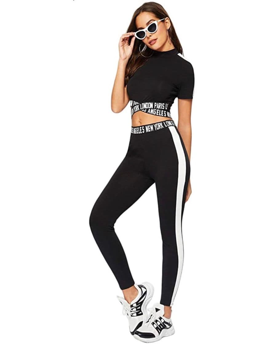 Moda Women's 2 Pieces Outfits Cropped T Shirt and Long Pants Trac