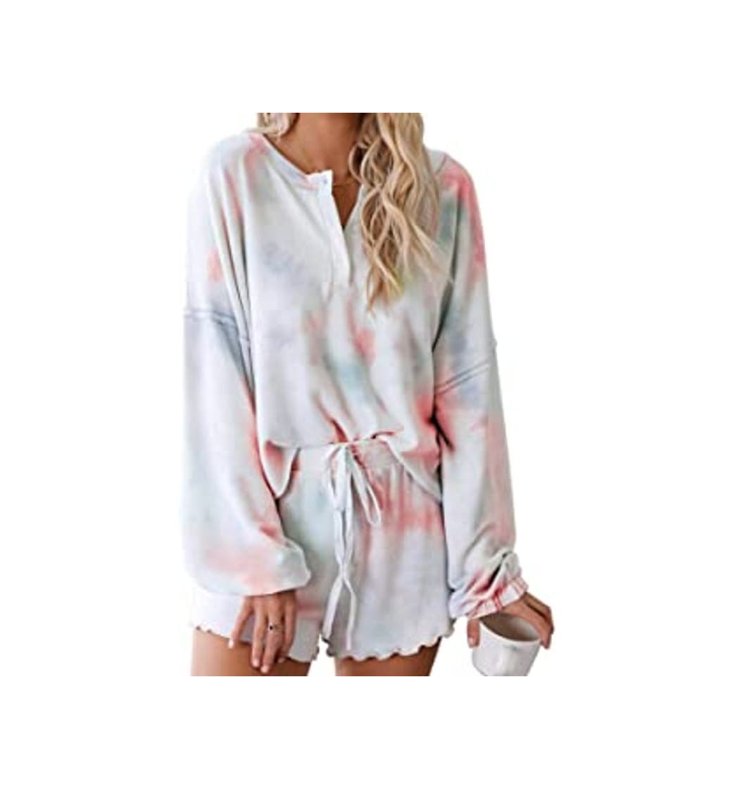 Moda Yying Conjunto de Pijama Estampado Tie Dye para Mujer Camiseta de Manga Larga Top y Pantalones Largos PJ Set Ropa de Dormir Ropa de Dormir Ropa de Dormir