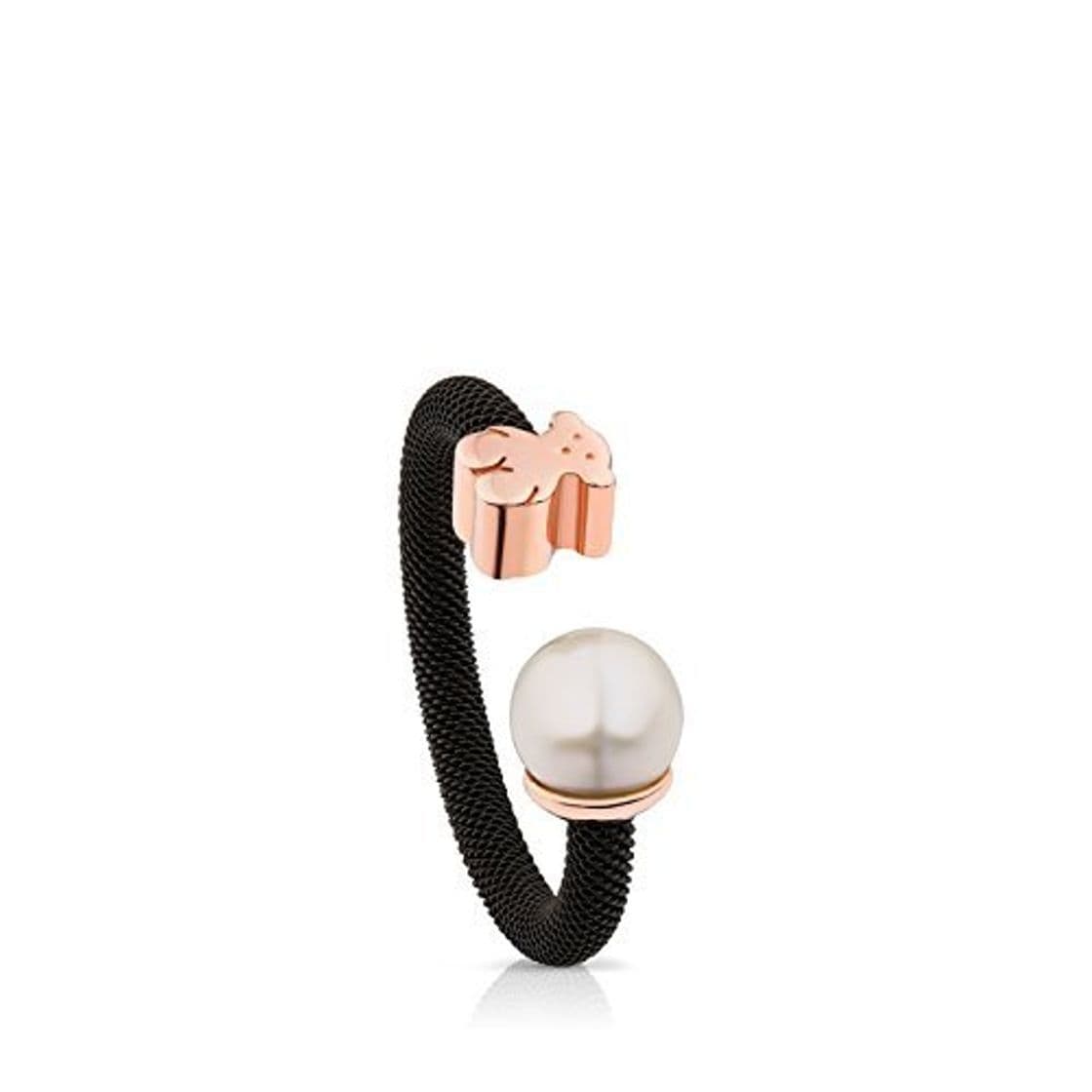 Moda Anillo TOUS Icon Mesh de acero IP negro y plata vermeil rosa