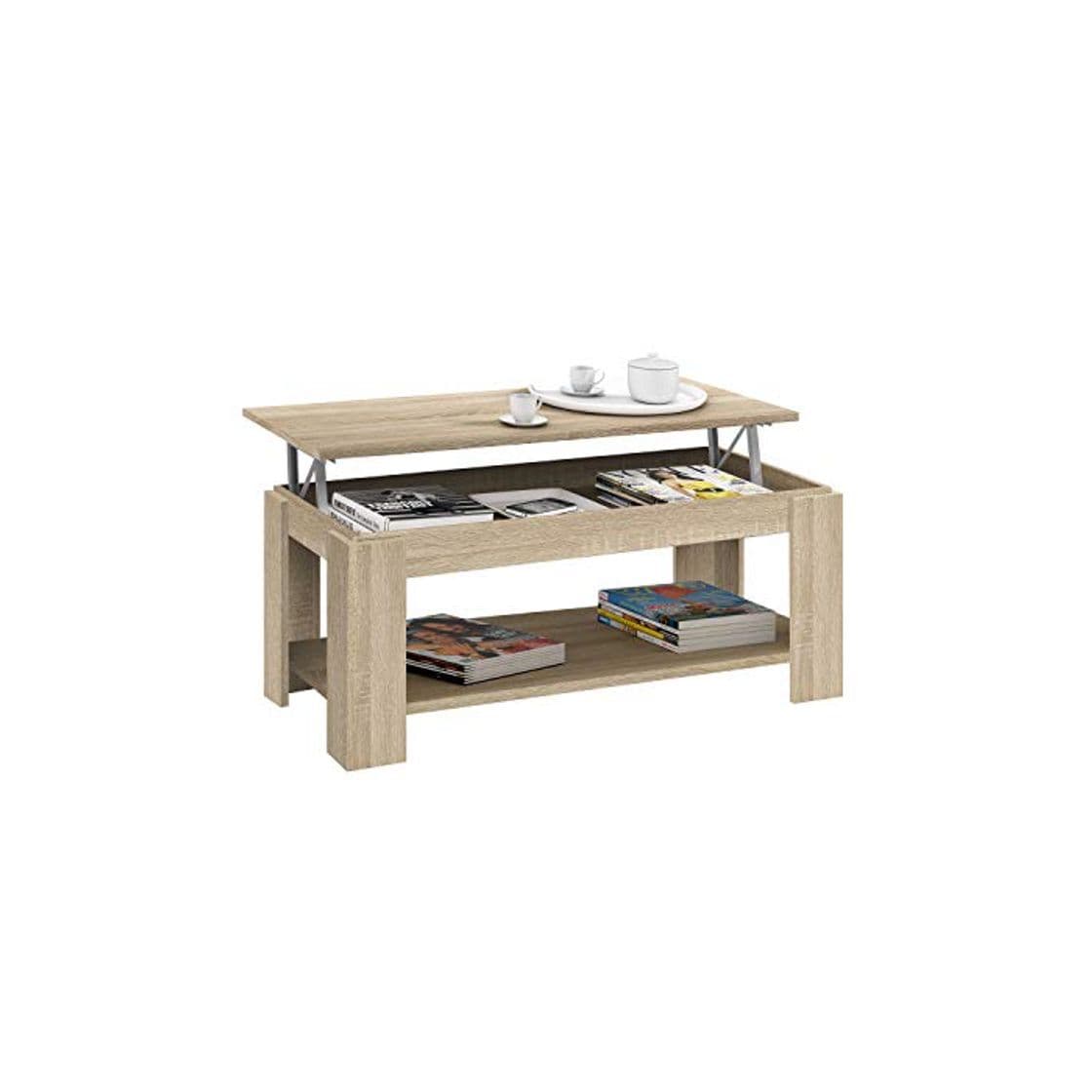 Producto Habitdesign 001639F- Mesa de Centro con revistero Incorporado, mesita elevable de Comedor