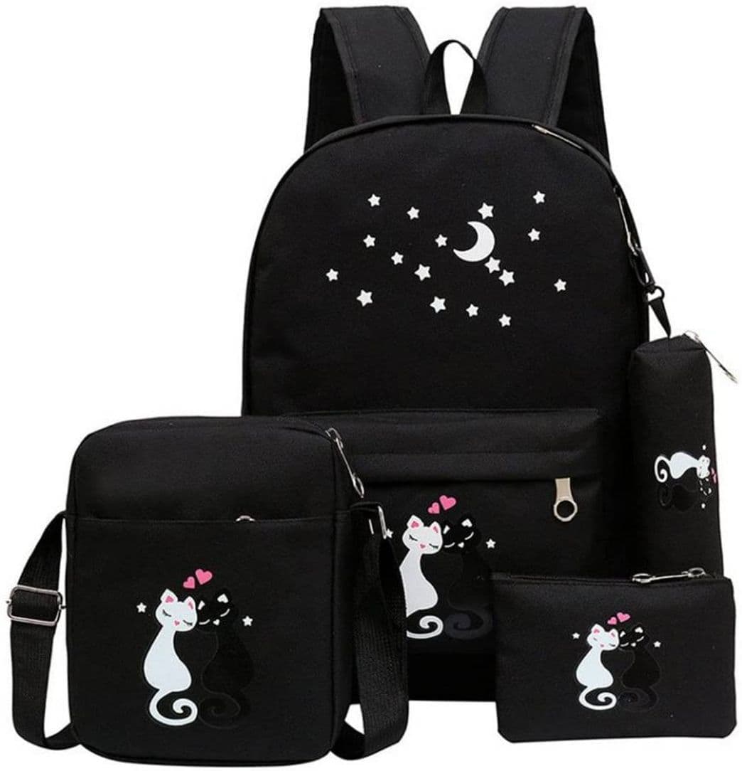 Producto  Juego de 4 mochilas escolares de lona con estampado de gato