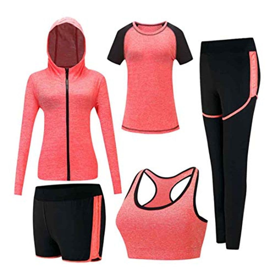 Moda Inlefen Conjuntos de chándal de Mujer Conjunto de Traje de Deporte Conjunto de Ropa Deportiva Deportiva de Secado rápido Jogging Suave para Mujer Ropa de Yoga Conjunto de 5 Piezas Naranja S