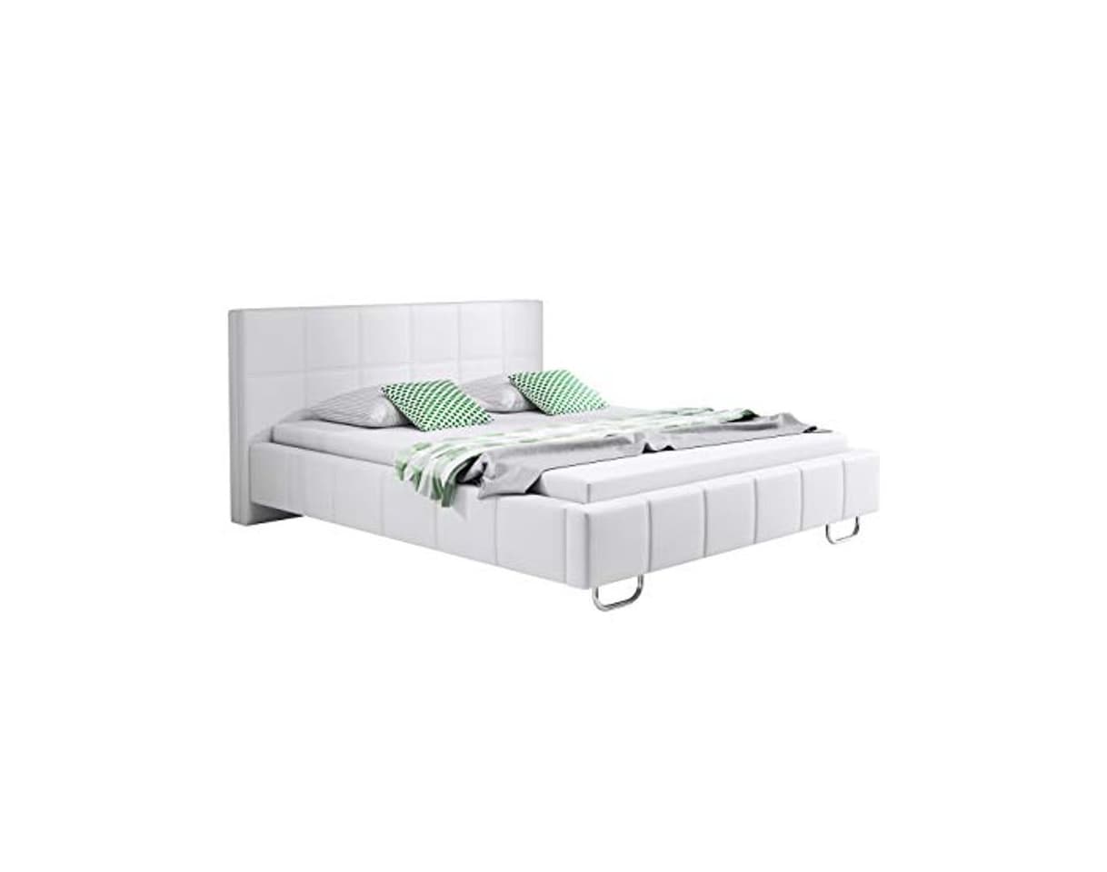 Product muebles bonitos Cama de Matrimonio Moderna Sofia con somier de láminas para colchón de 150x190cm Blanco diseño Italiano Elegante